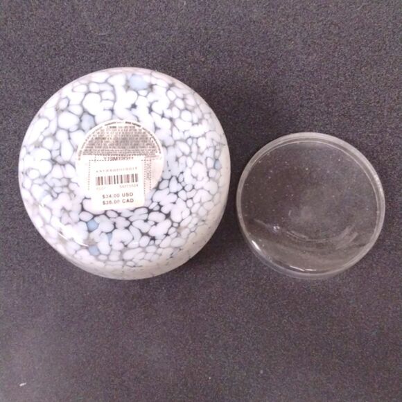 Anthropologie Glass White Crackled Lidded Jar Trinket Vanity Container - Picture 4 of 7